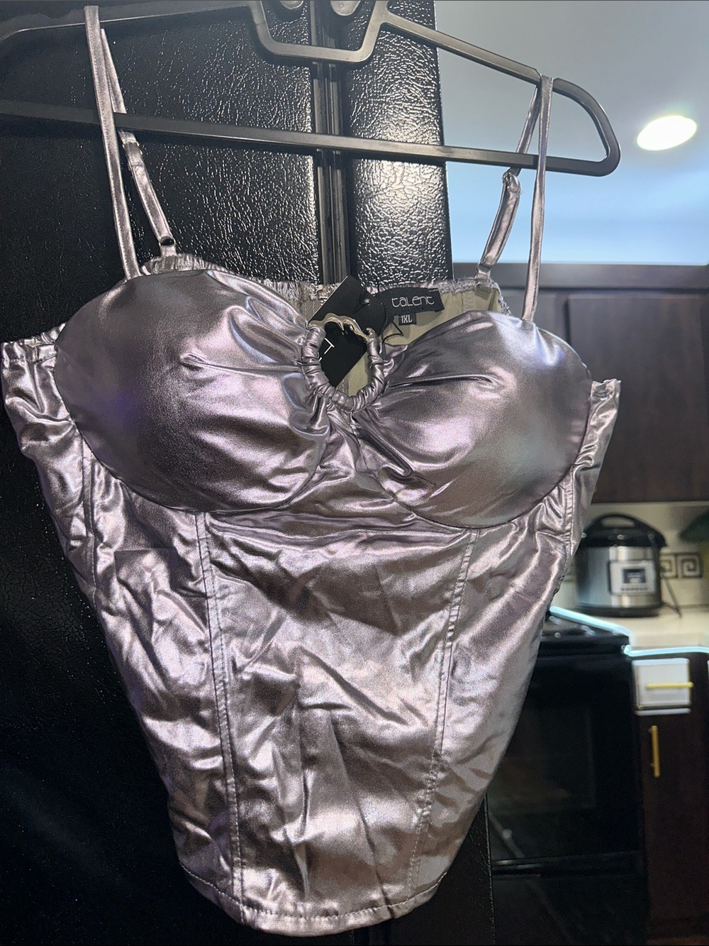 Metallic Lilac Satin Bustier Top - silver